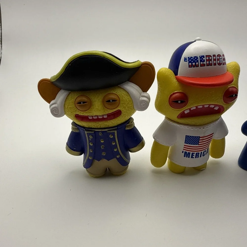 (4)Fuggler 250 Years USA Anniversary 2 Rare Flocked (Fuzzy) Figures